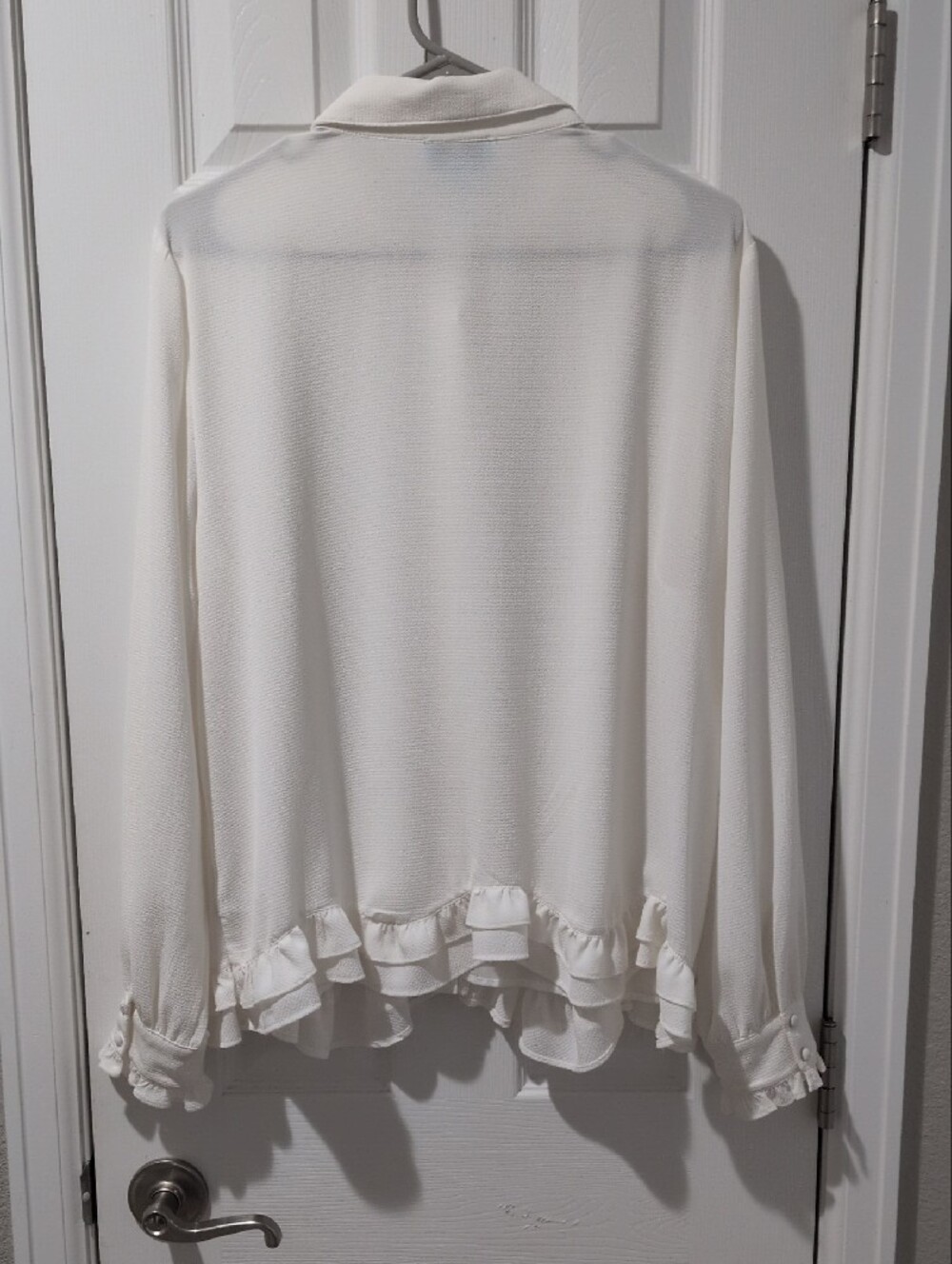 CeCe Cream Ruffle-Hem Button Front Blouse - Picture 2 of 8